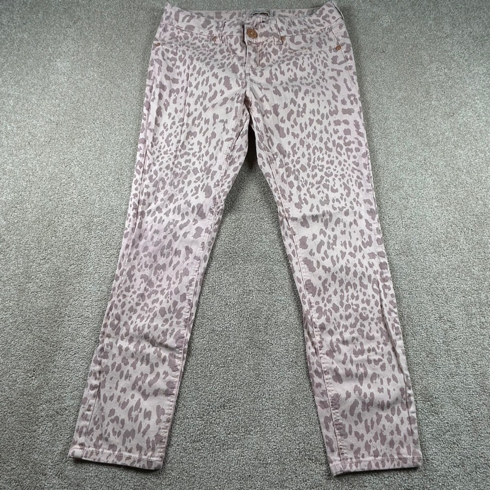 Seven7 Petite Skinny Jeans Womens 10P Pink Mauve Leopard‎ Animal Print Stretch